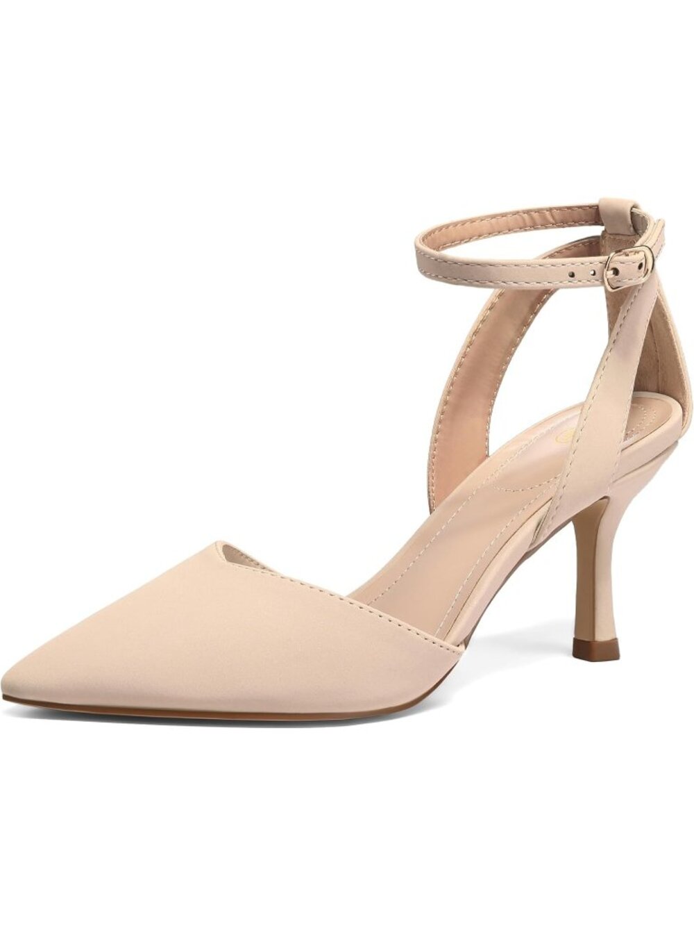 Women's Nude Nubuck Comfortable Closed Toe Adjustable Ankle Strap Kitten Heels